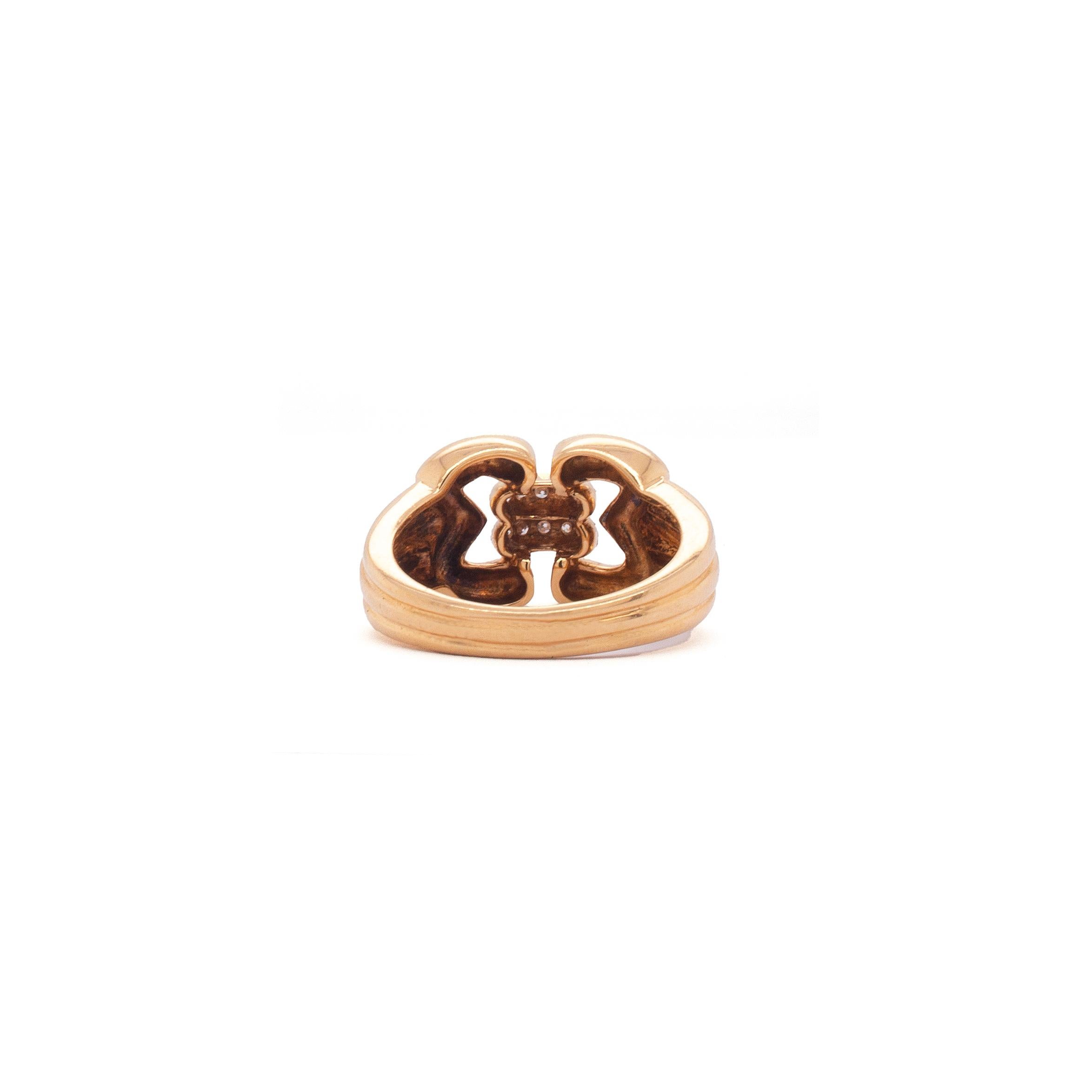 Brilliant Cut Mauboussin Diamond and 18 Carat Yellow Gold Double Buckle Ring For Sale