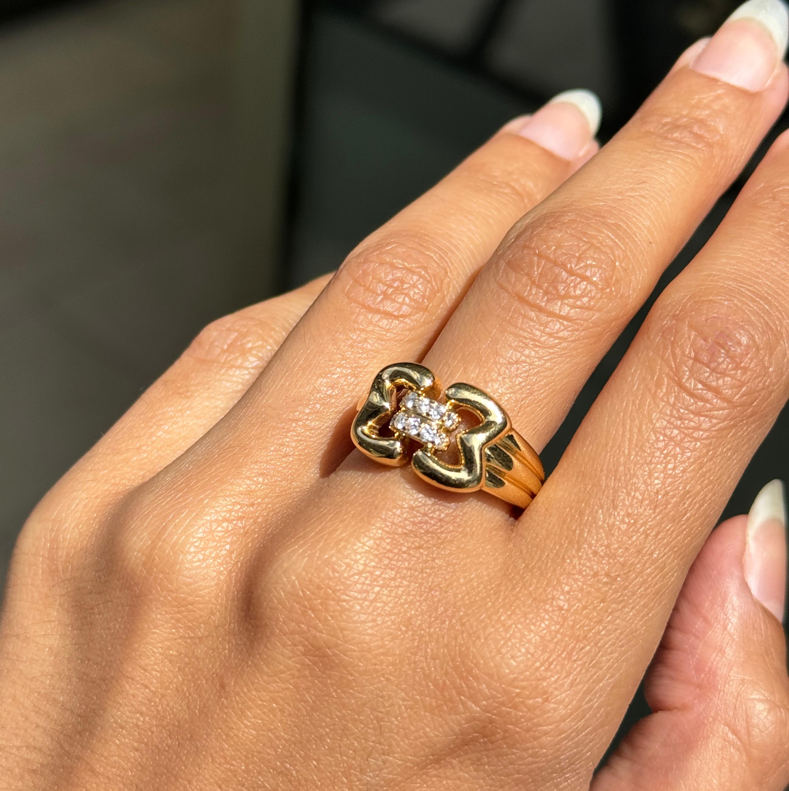 Mauboussin Diamond and 18 Carat Yellow Gold Double Buckle Ring In Good Condition For Sale In London, GB
