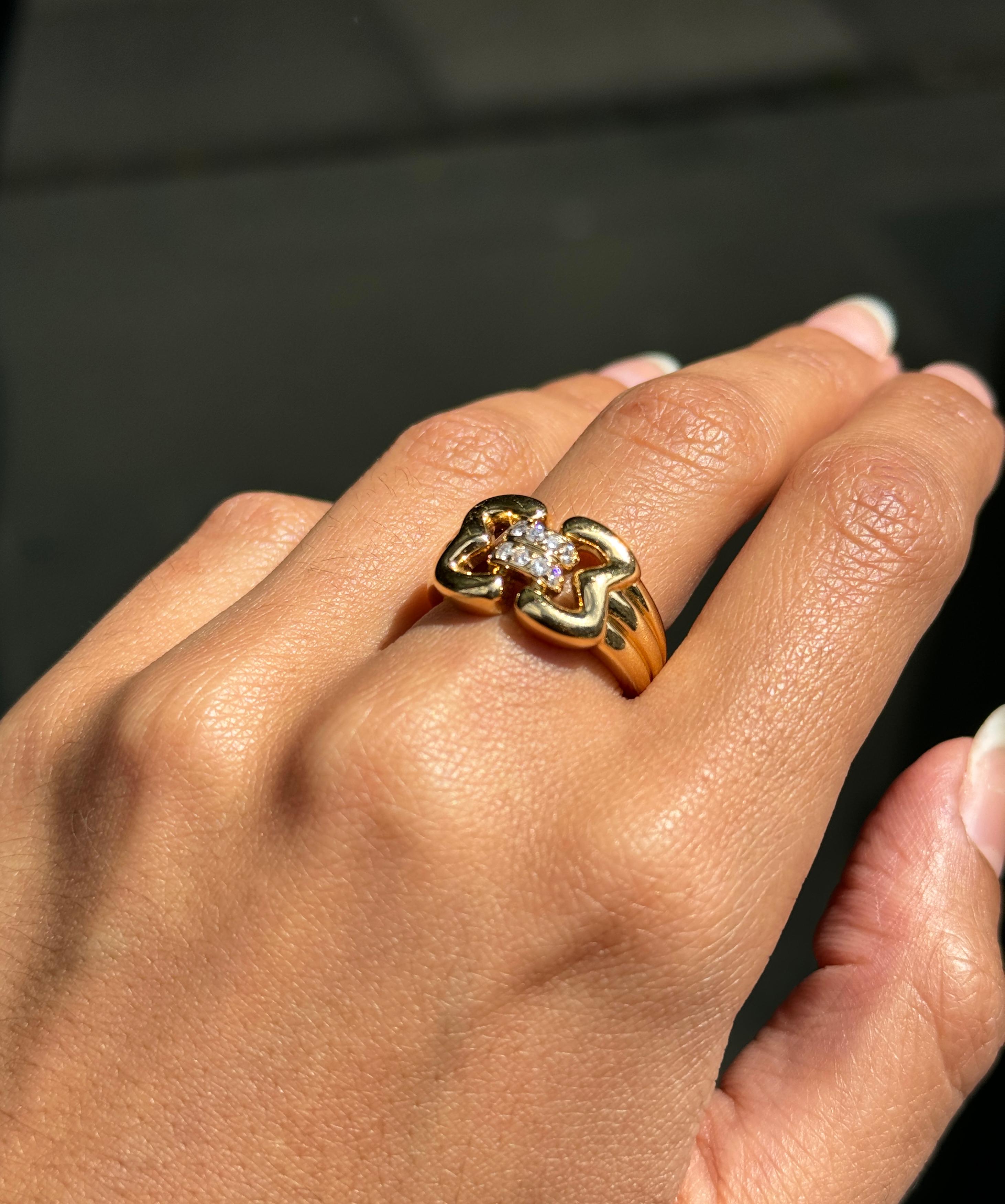 Women's or Men's Mauboussin Diamond and 18 Carat Yellow Gold Double Buckle Ring For Sale