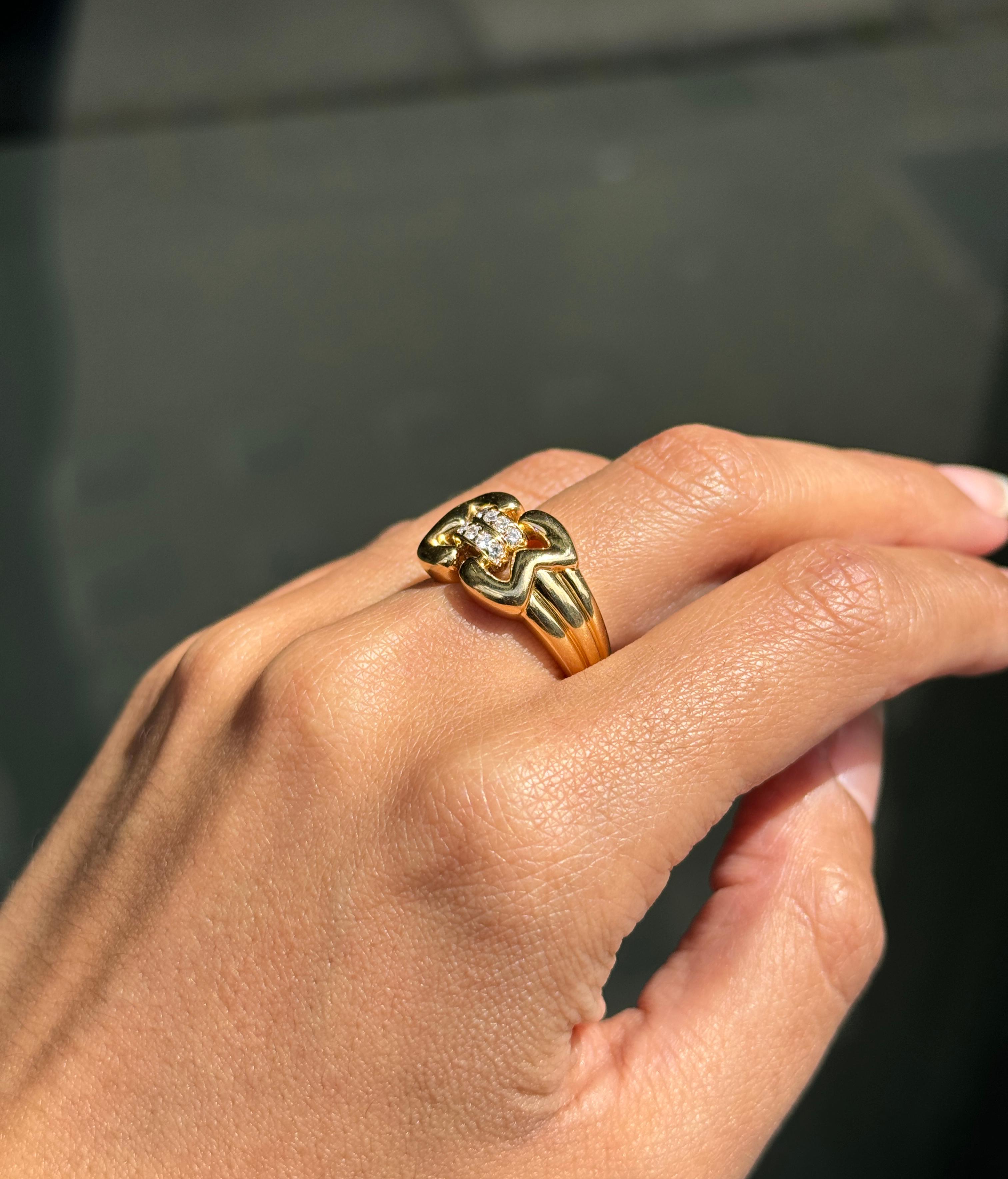 Mauboussin Diamond and 18 Carat Yellow Gold Double Buckle Ring For Sale 1
