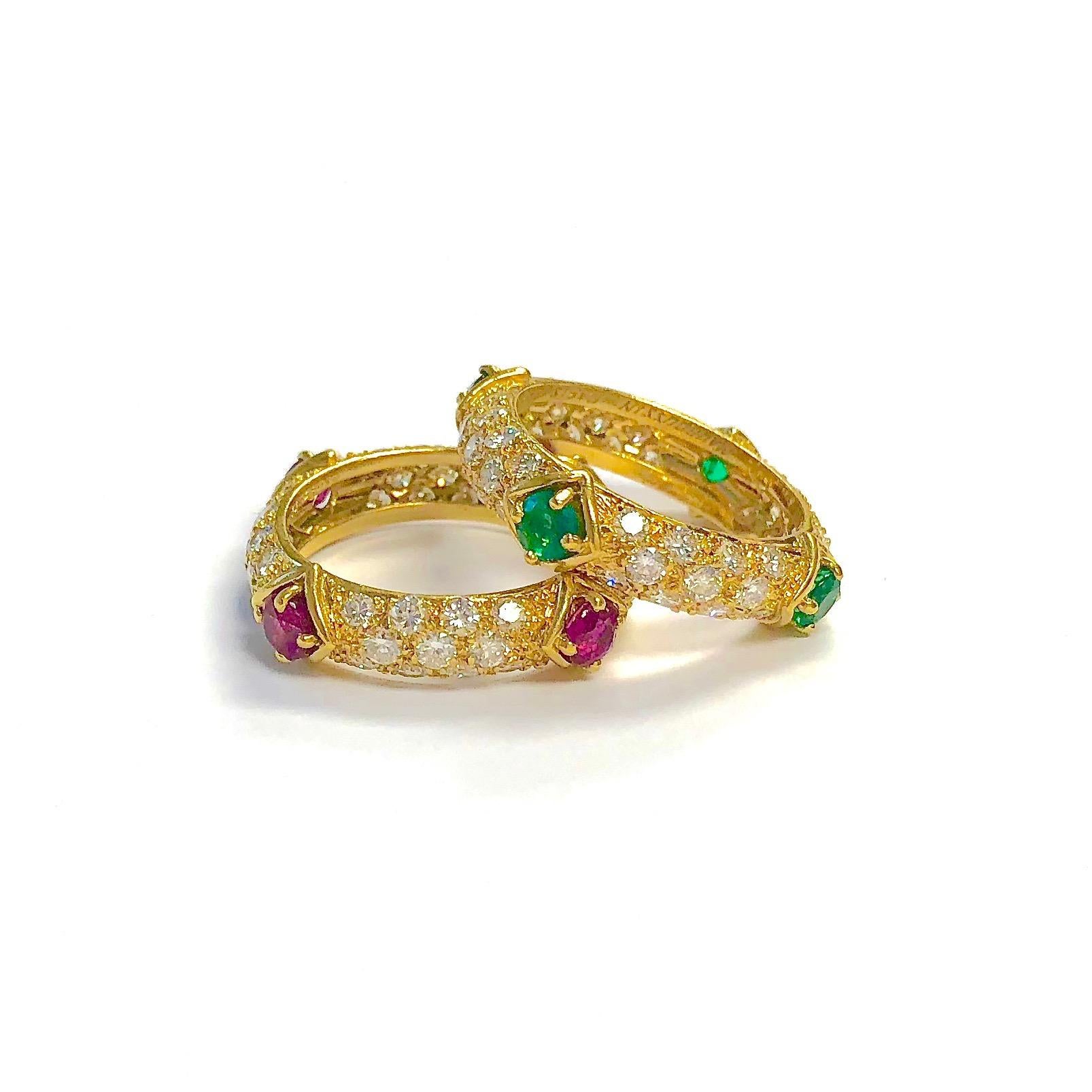 Mauboussin Diamond and Emerald Yellow Gold Eternity Band For Sale 6