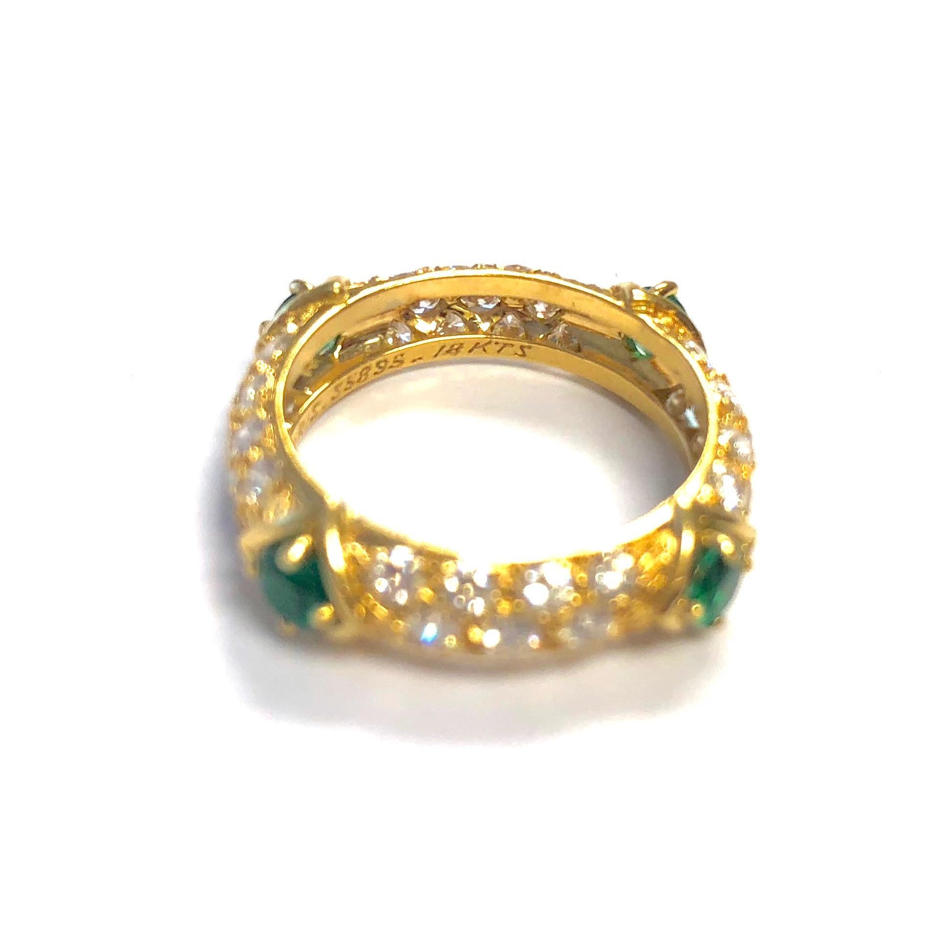 Mauboussin Diamond and Emerald Yellow Gold Eternity Band In Excellent Condition For Sale In Agoura Hills, CA