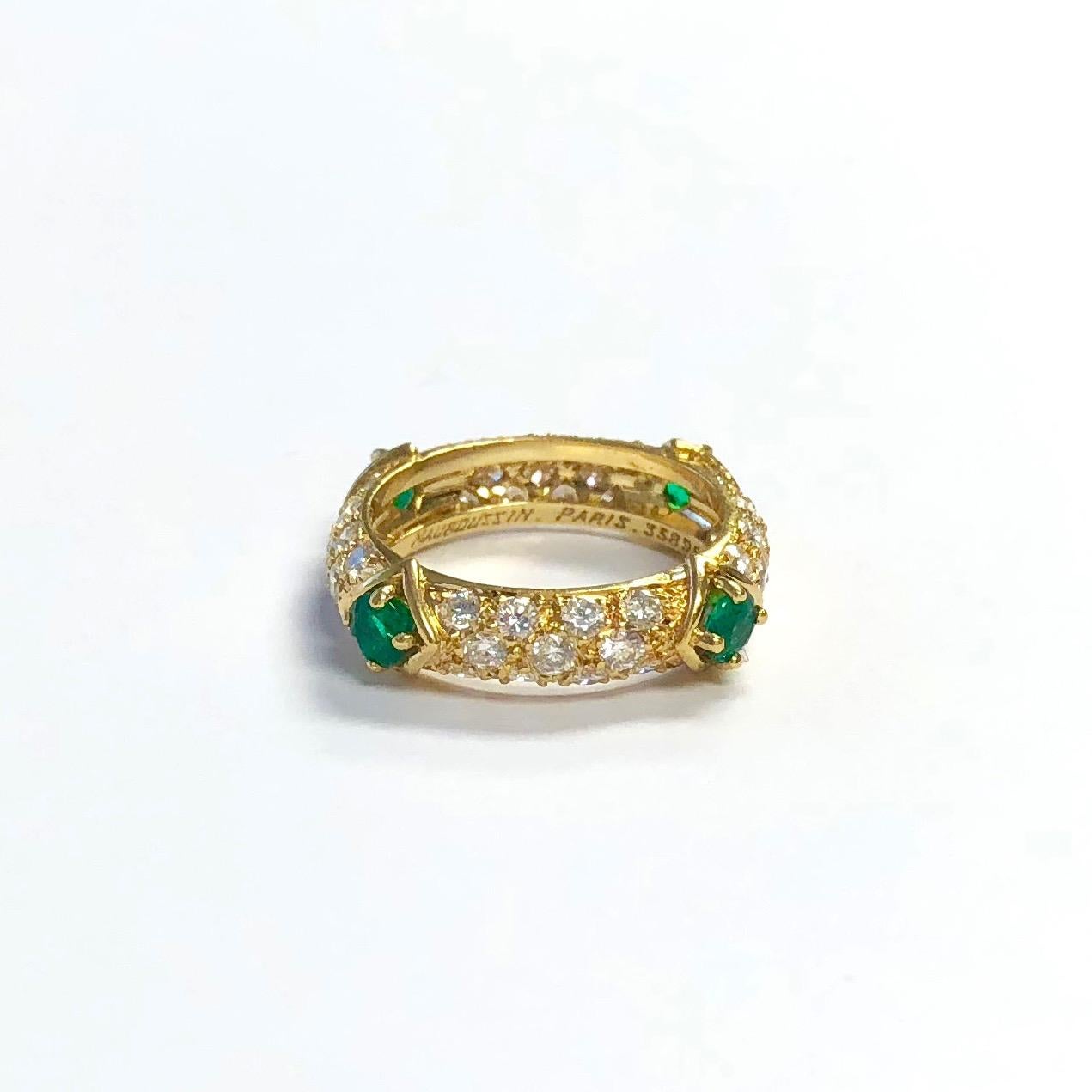 Women's Mauboussin Diamond and Emerald Yellow Gold Eternity Band For Sale