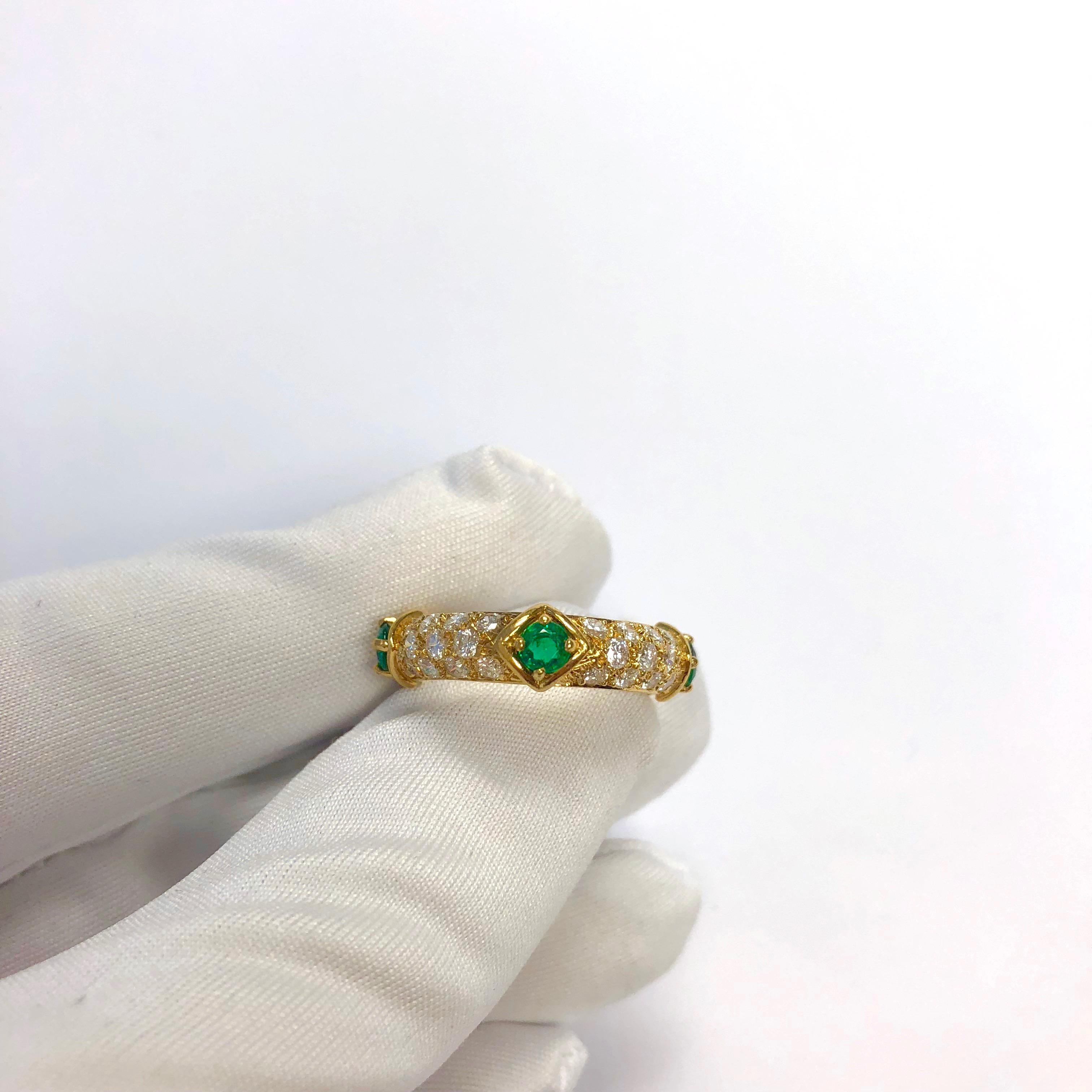 Mauboussin Diamond and Emerald Yellow Gold Eternity Band For Sale 4