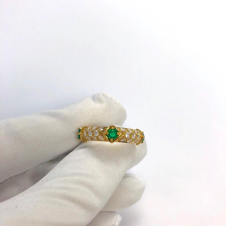 Mauboussin Diamond and Emerald Yellow Gold Eternity Band For Sale at ...