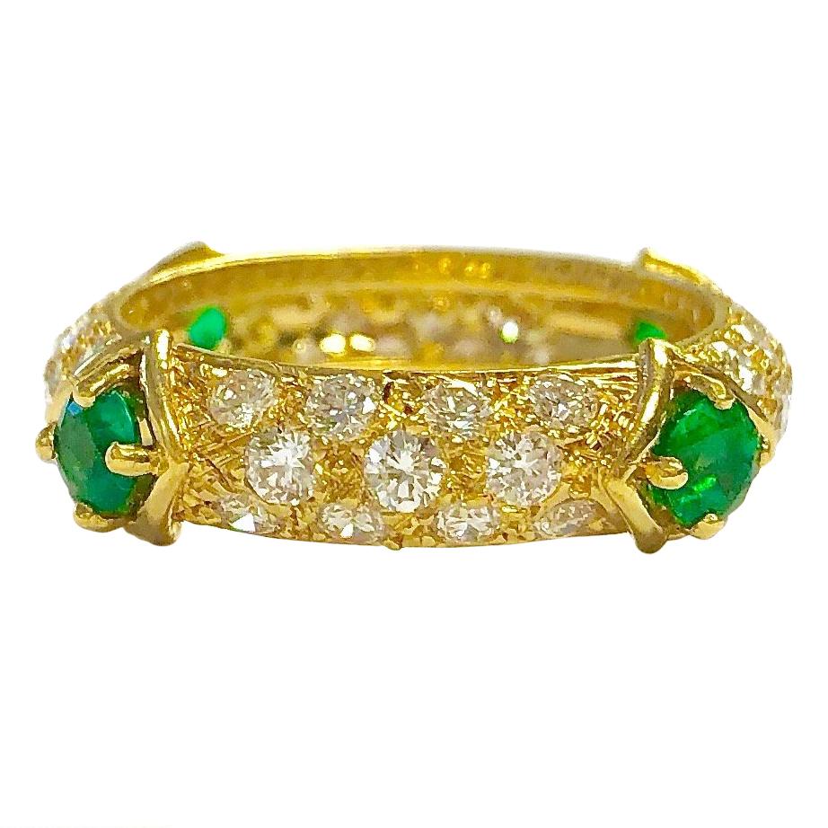 Mauboussin Diamond and Emerald Yellow Gold Eternity Band For Sale