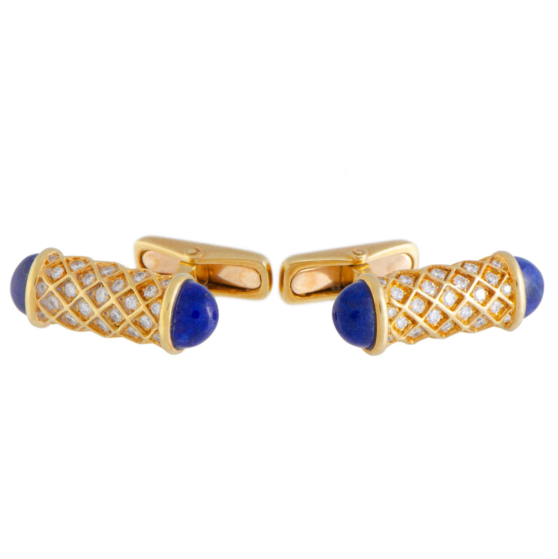 Mauboussin Diamond and Lapis Yellow Gold Cylinder Cufflinks