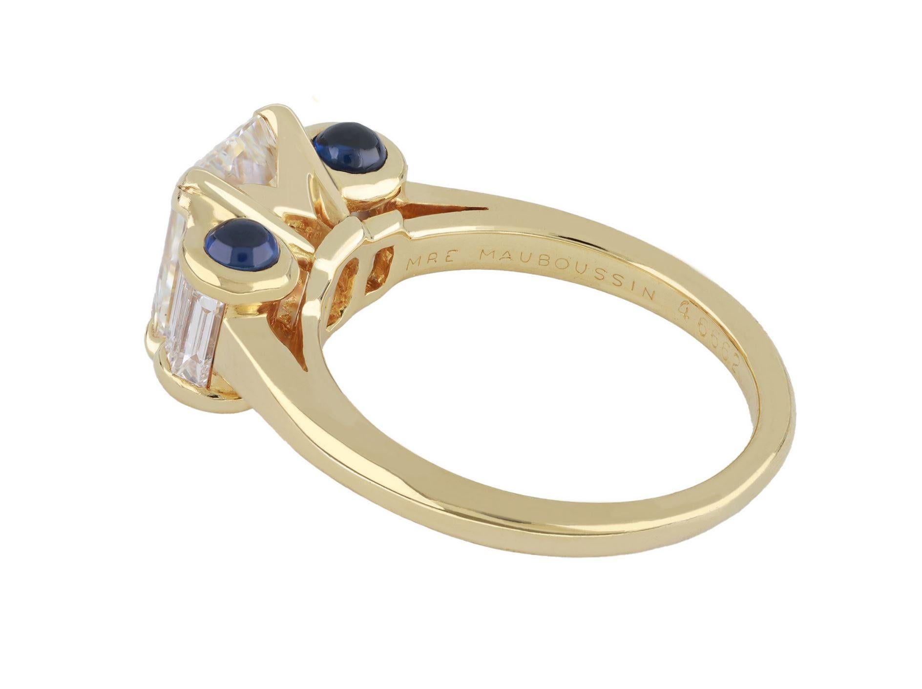 Mauboussin diamond and sapphire ring, 1993 In Good Condition For Sale In London, GB