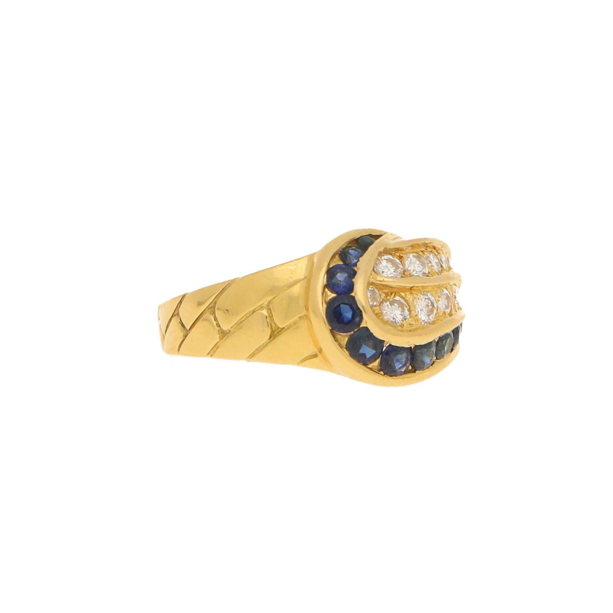 Art Deco Mauboussin Diamond and Sapphire Ring in Yellow Gold For Sale
