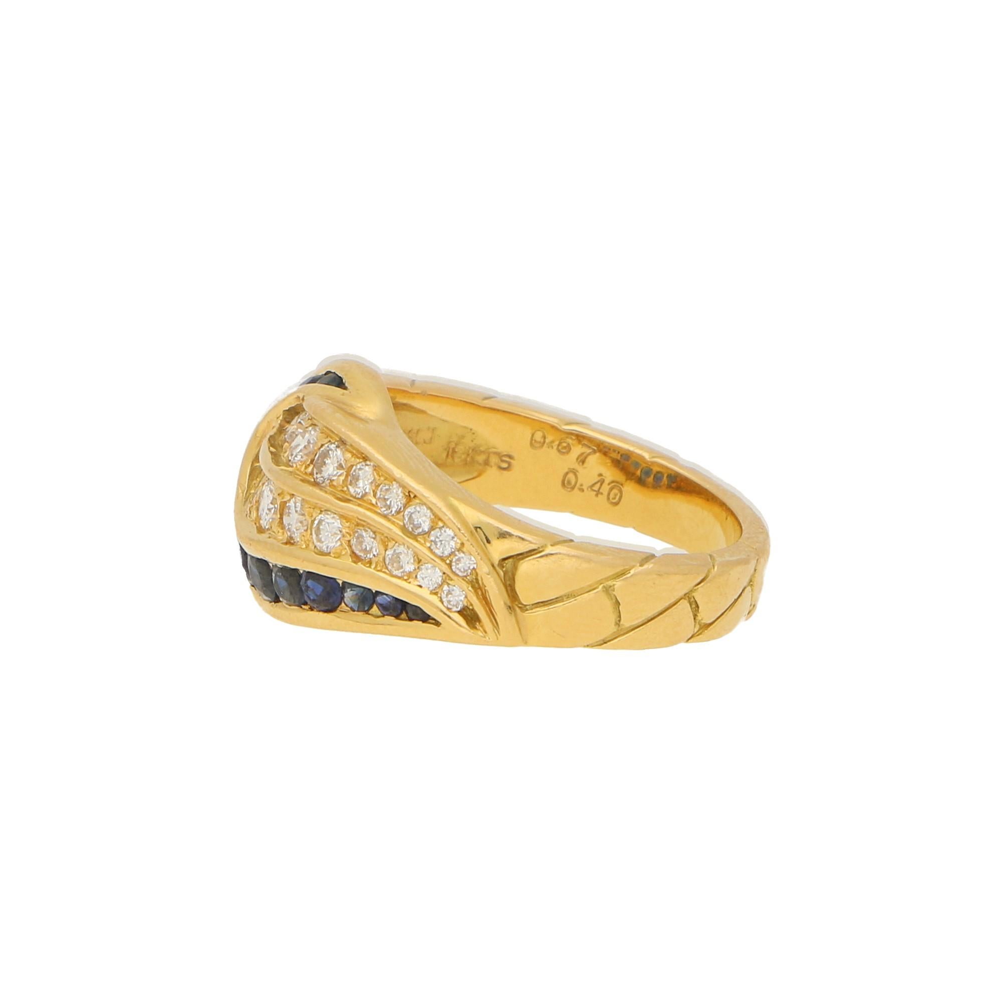Round Cut Mauboussin Diamond and Sapphire Ring in Yellow Gold For Sale