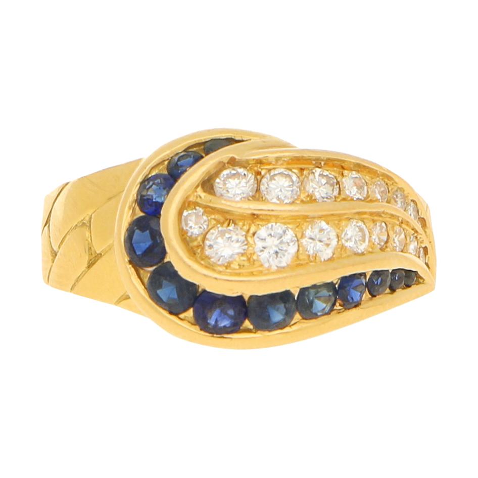 Mauboussin Diamond and Sapphire Ring in Yellow Gold For Sale