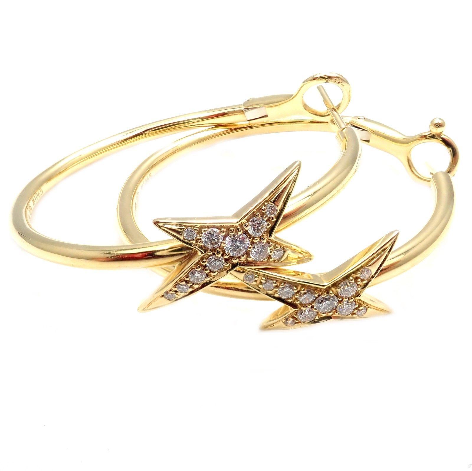 Mauboussin Diamond Celestial Star Etoile Yellow Gold Hoop Earrings For Sale