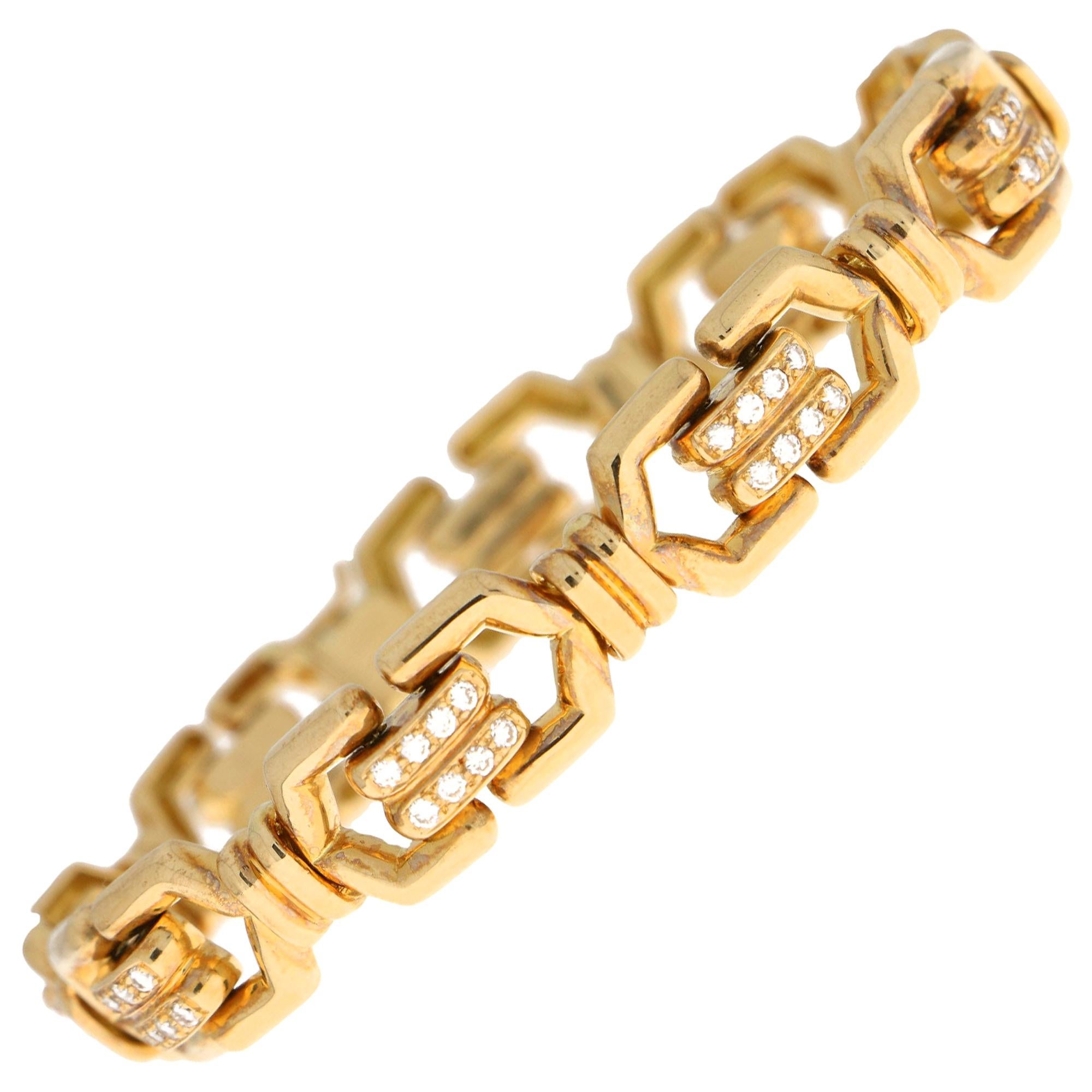 Mauboussin Bracelet à maillons en or jaune 18 carats serti de diamants en vente