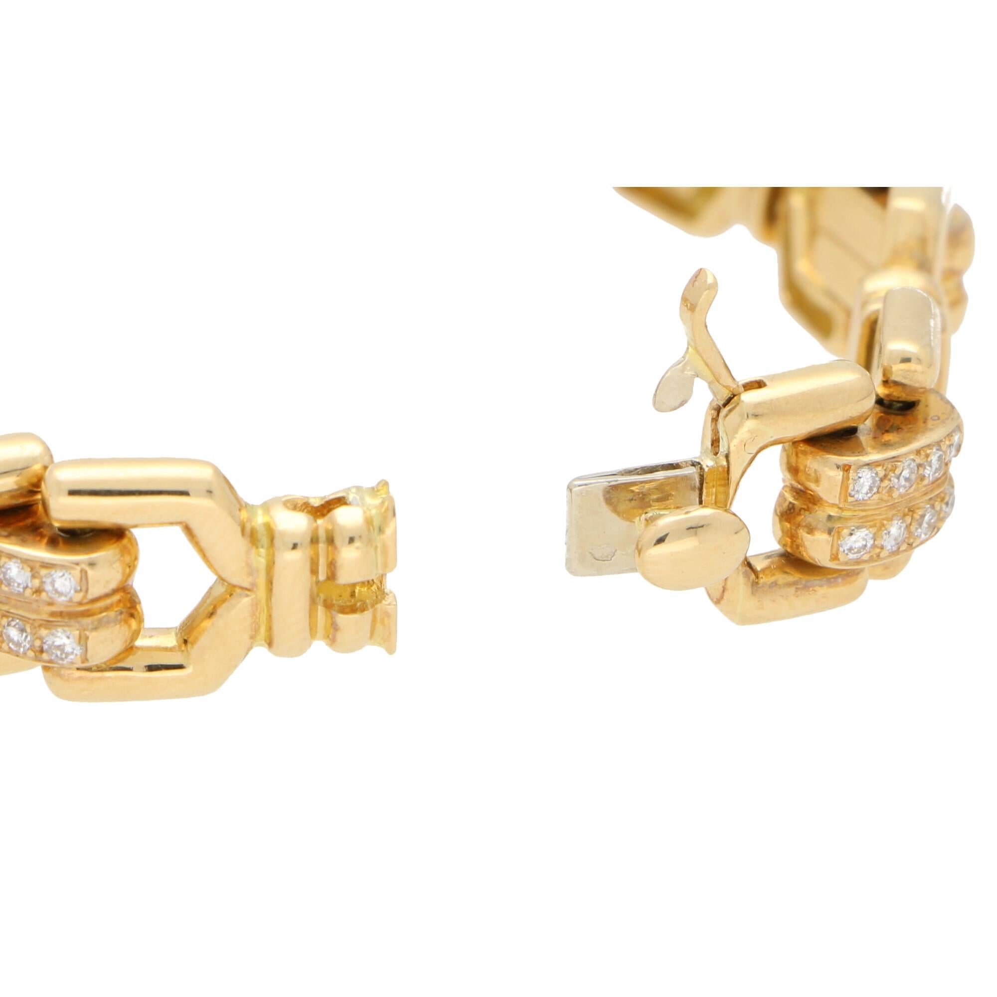 Retro Mauboussin Diamond Chain Link Bracelet Set in 18 Karat Yellow Gold For Sale