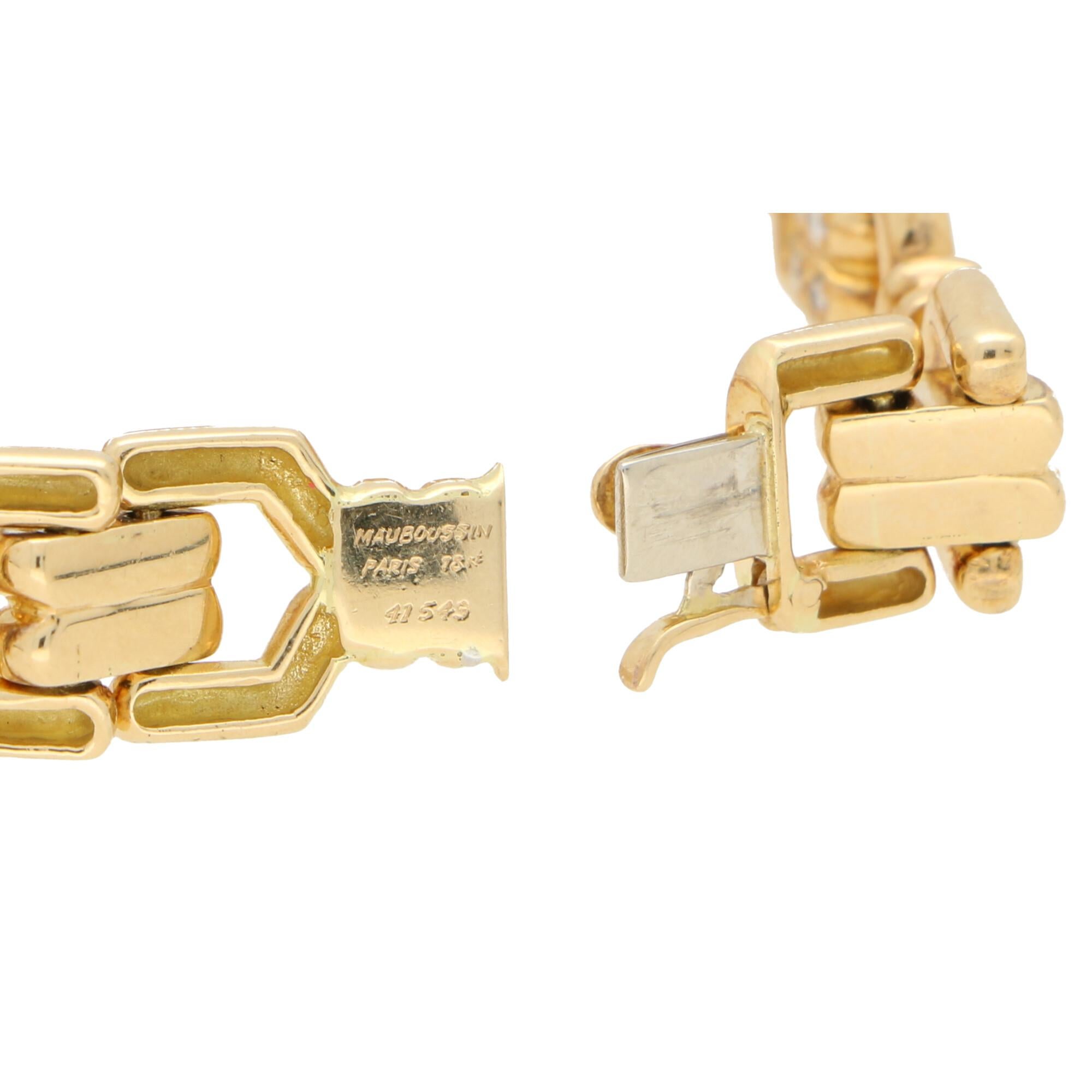 Round Cut Mauboussin Diamond Chain Link Bracelet Set in 18 Karat Yellow Gold For Sale