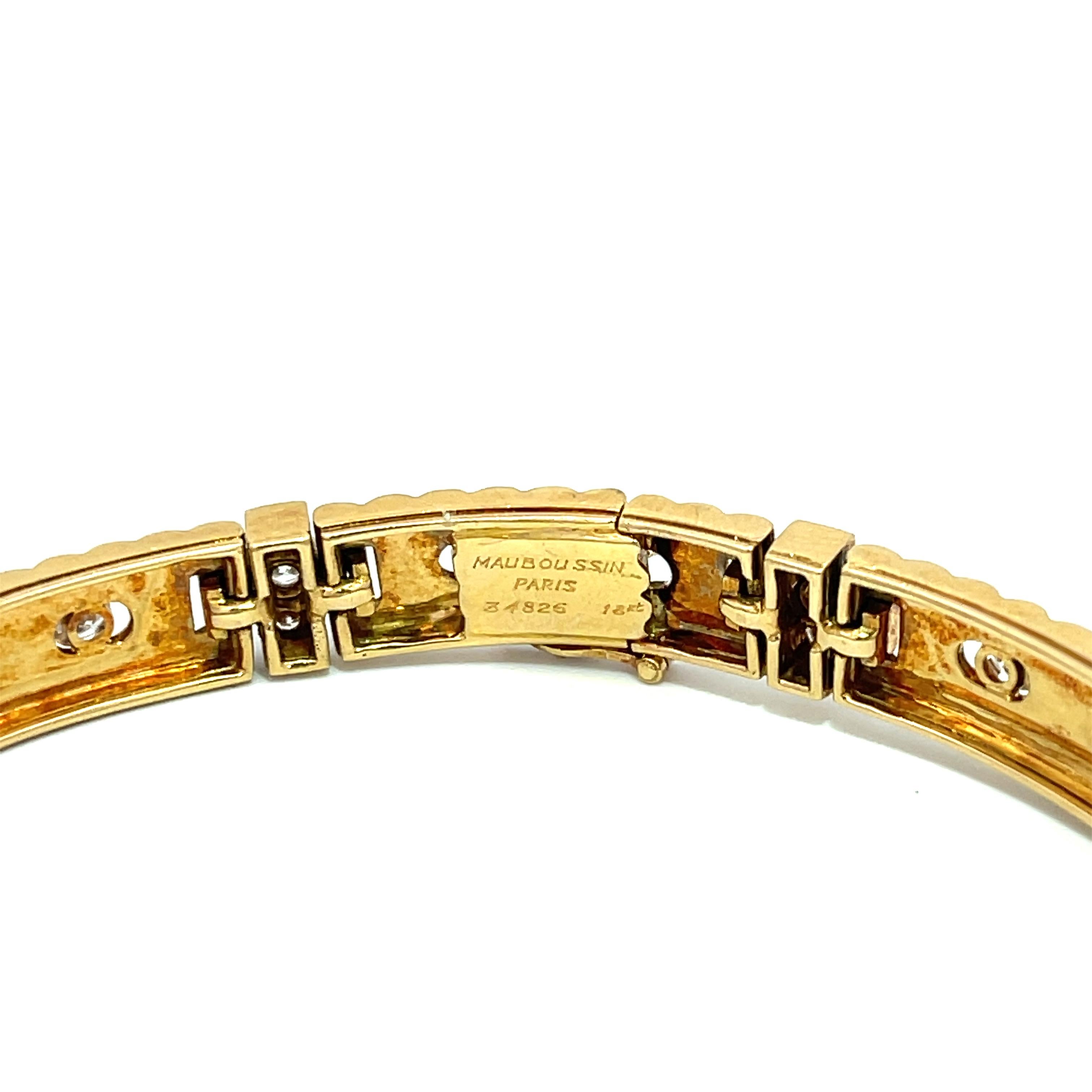 Bracelet à maillons en or jaune 18 carats et diamants de Mauboussin. Le bracelet comporte environ 2ctw de diamants ronds. 
6,5