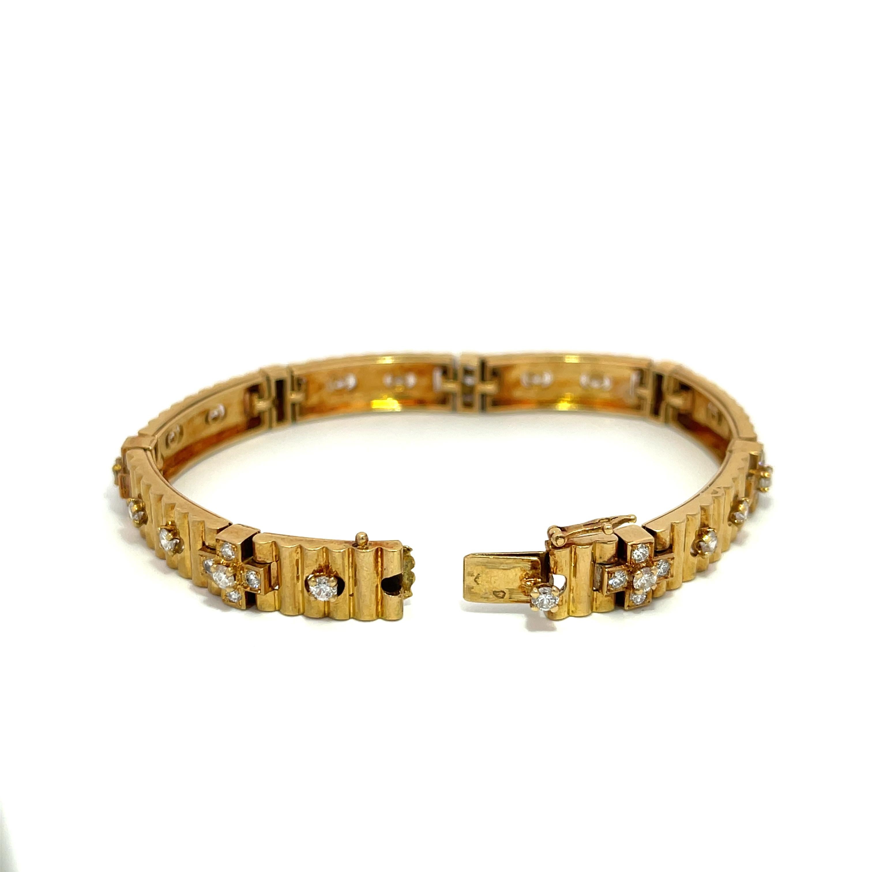 Taille ronde Mauboussin Bracelet à maillons en or jaune 18 carats et diamants en vente