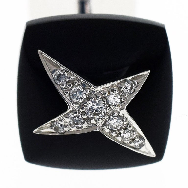 Mauboussin Diamond Onyx 18 Karat White Gold Etoile Divine Cufflinks For Sale 2