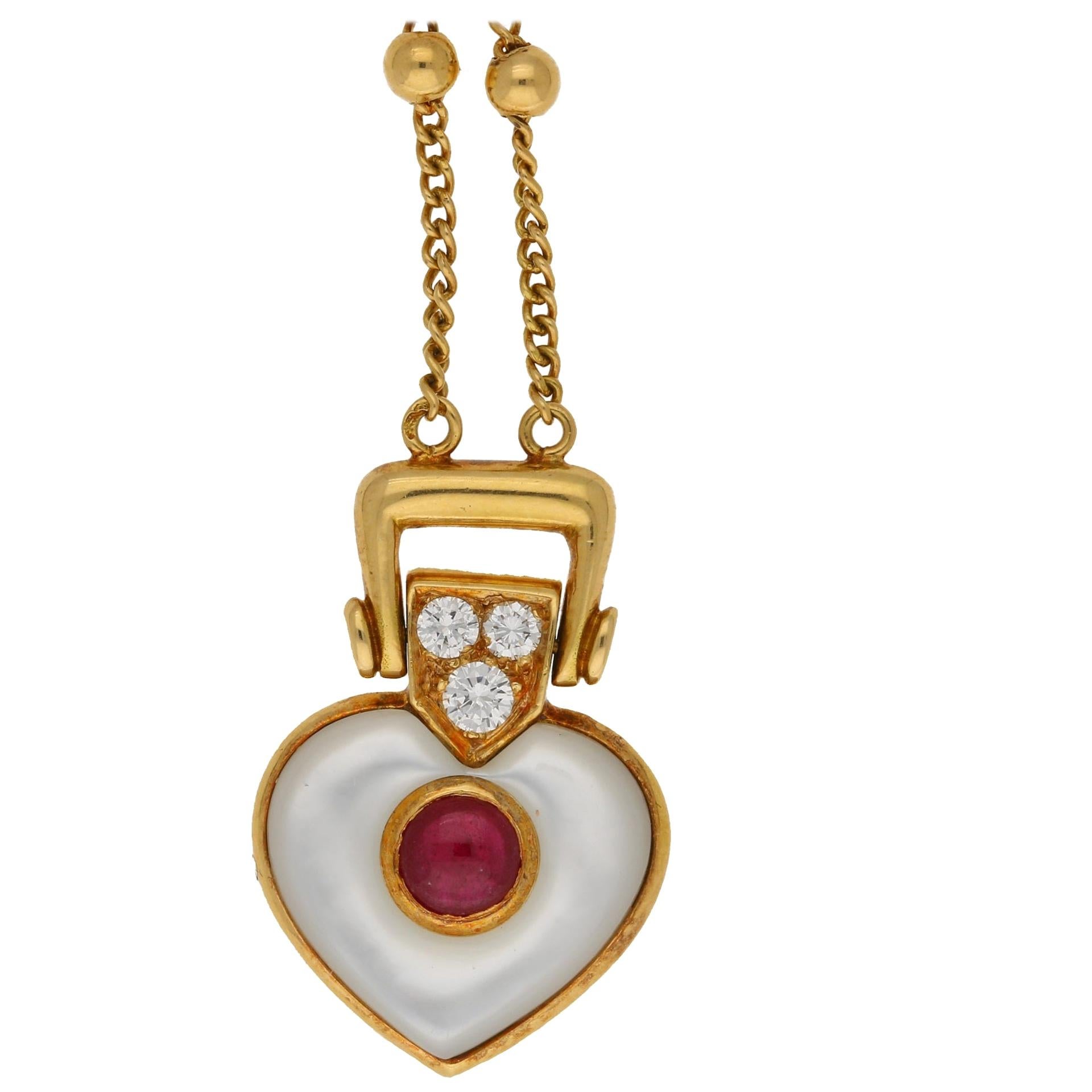 Mauboussin Diamond, Ruby and Mother of Pearl Heart Necklace