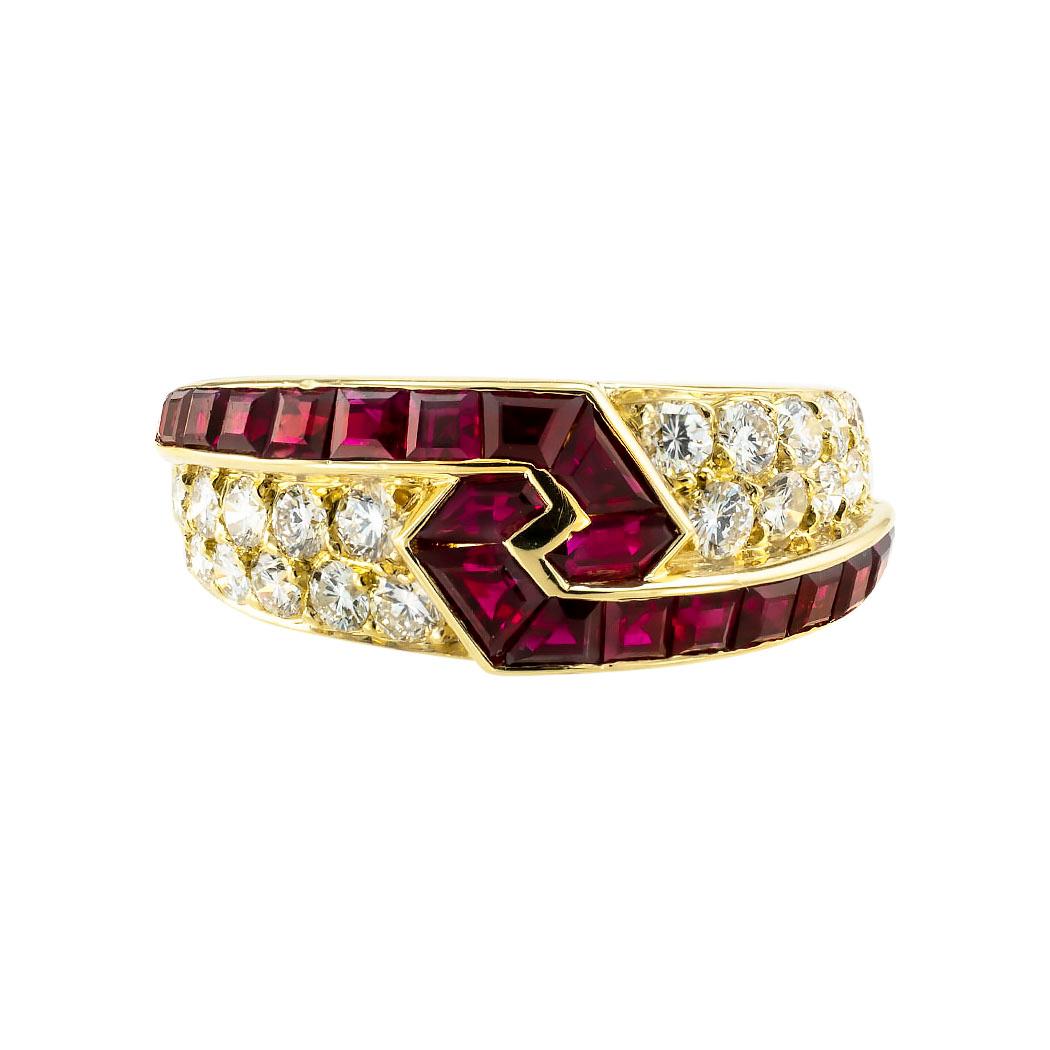 Modern Mauboussin Diamond Ruby Yellow Gold Ring