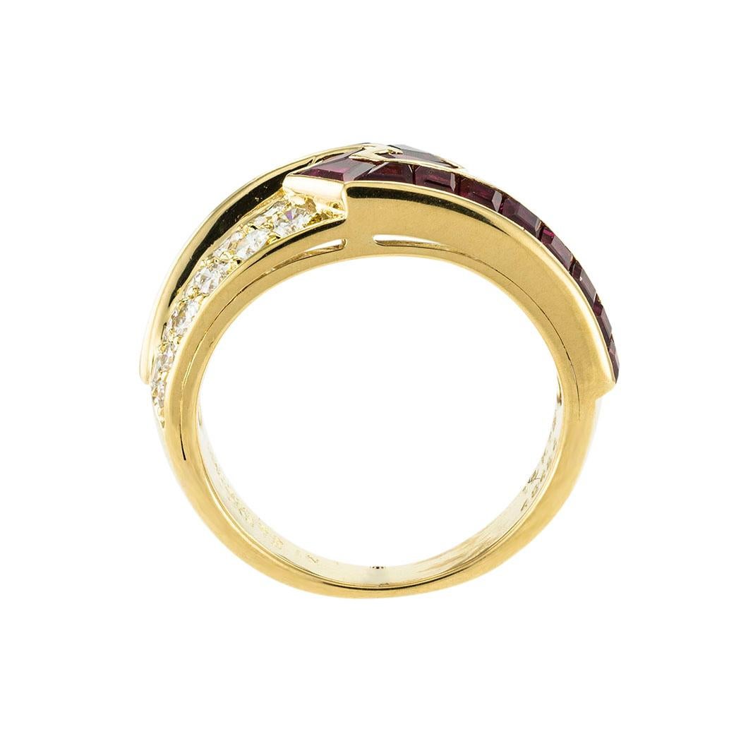 Round Cut Mauboussin Diamond Ruby Yellow Gold Ring