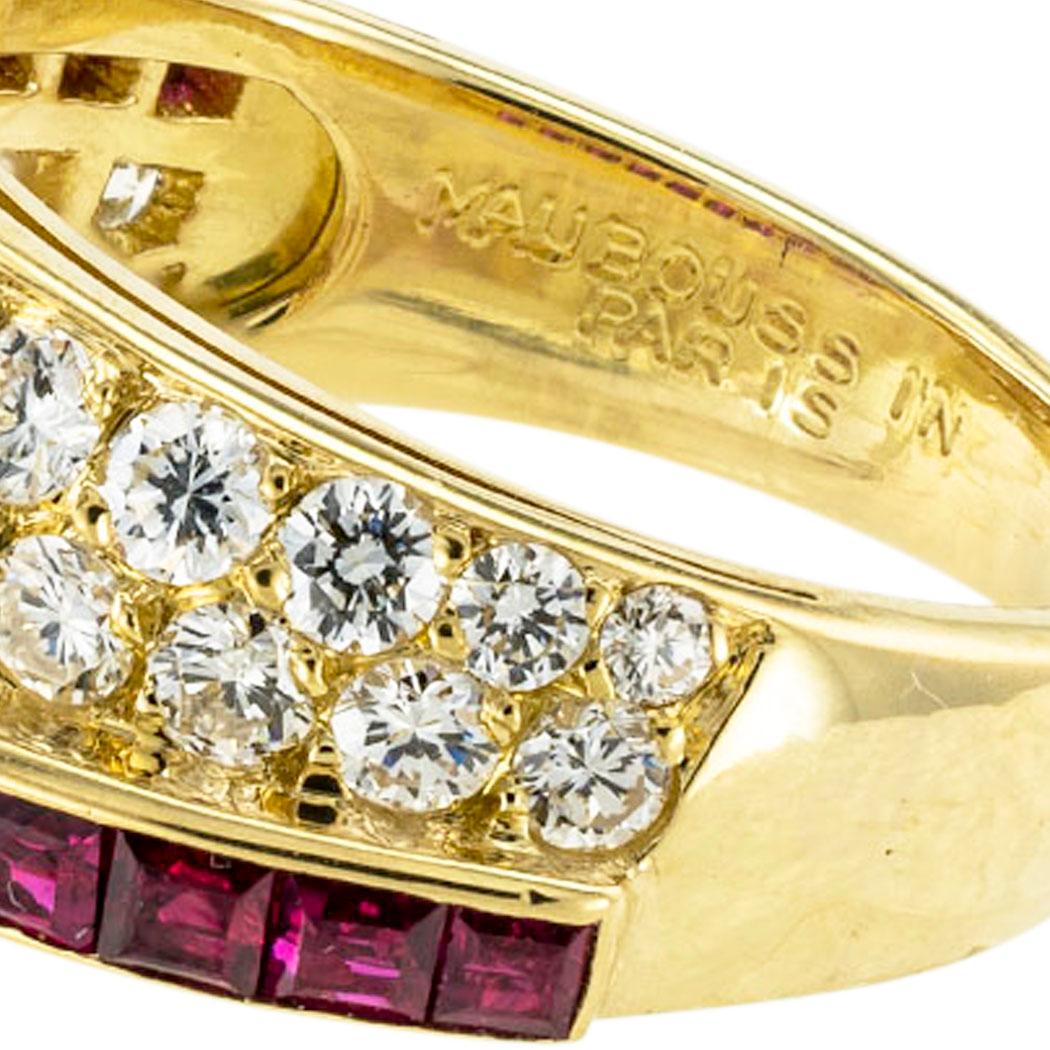 Women's or Men's Mauboussin Diamond Ruby Yellow Gold Ring