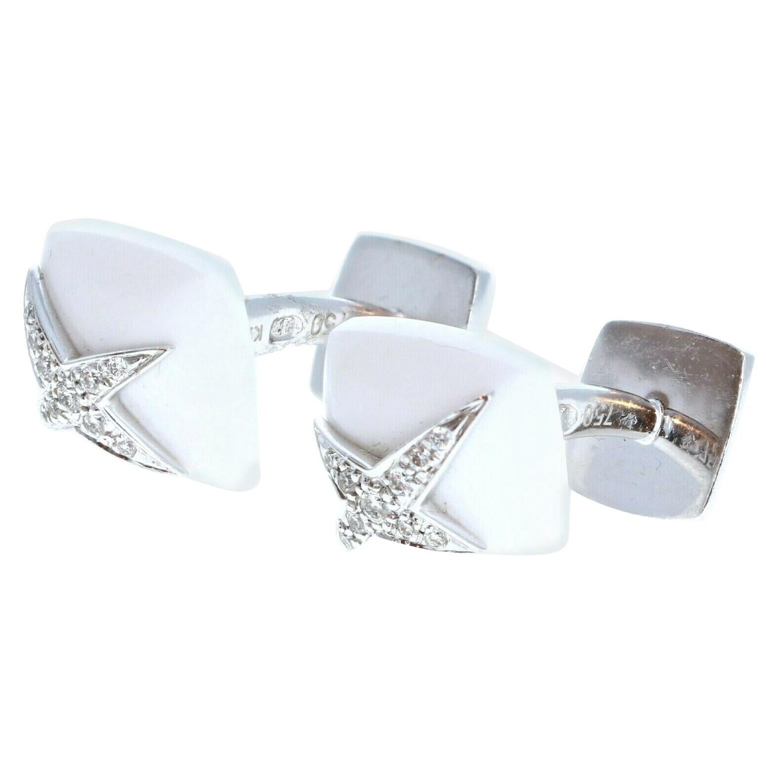 Mauboussin Diamond White Onyx 18K White Gold Etoile Divine Cufflinks 11.5g For Sale