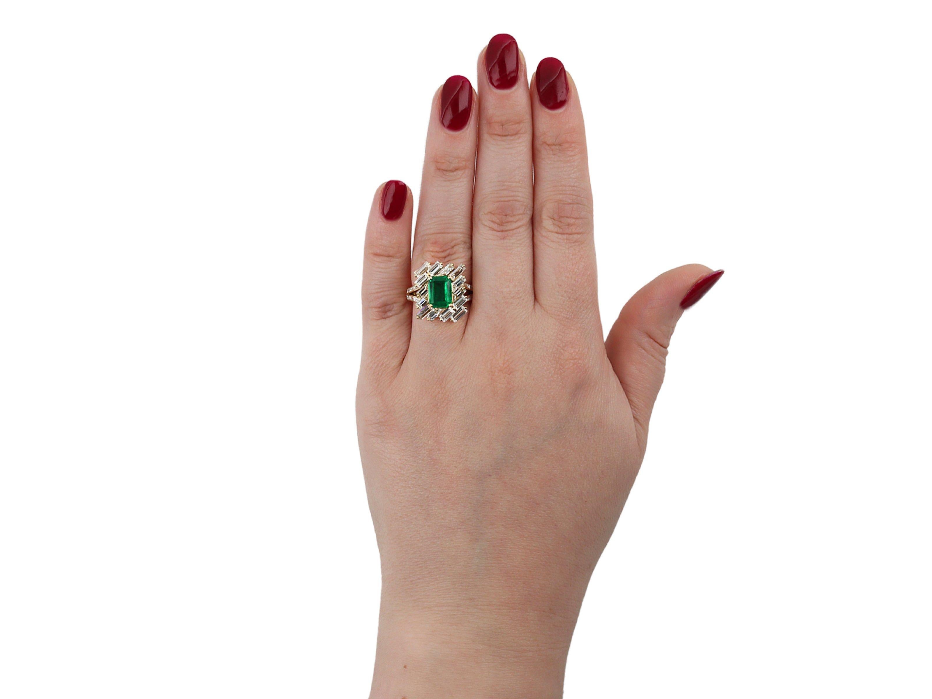 Mauboussin Emerald and Diamond Cocktail Ring, French, circa 1970 In Good Condition For Sale In London, GB