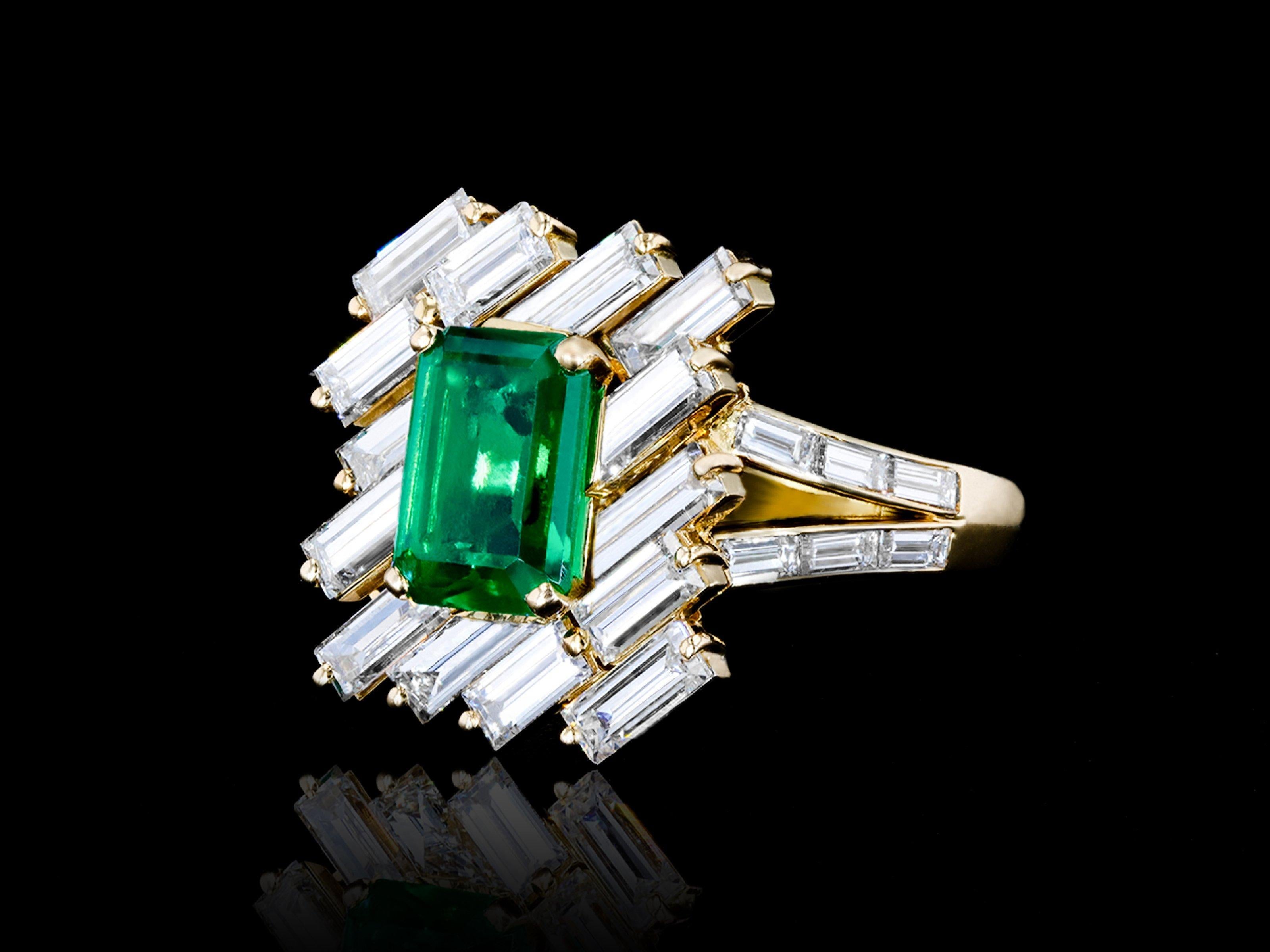 Women's Mauboussin Emerald and Diamond Cocktail Ring, French, circa 1970 For Sale