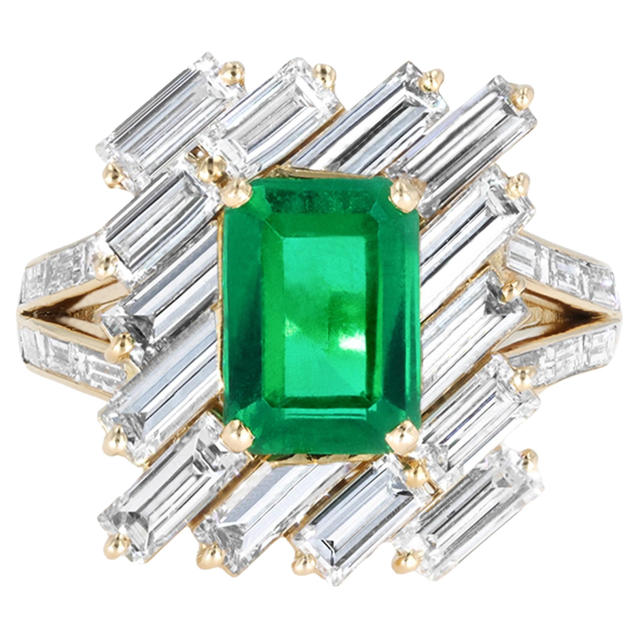 Mauboussin Emerald and Diamond Cocktail Ring, French, circa 1970 For Sale