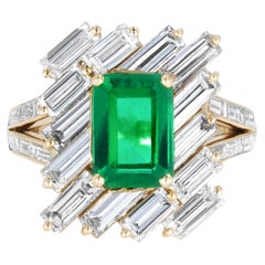 Vintage Mauboussin Emerald and Diamond Cocktail Ring, French, circa 1970