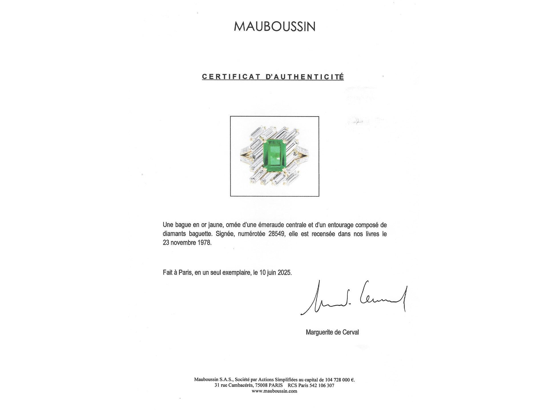 Mauboussin Emerald and Diamond Cocktail Ring, French, 1978. For Sale 2