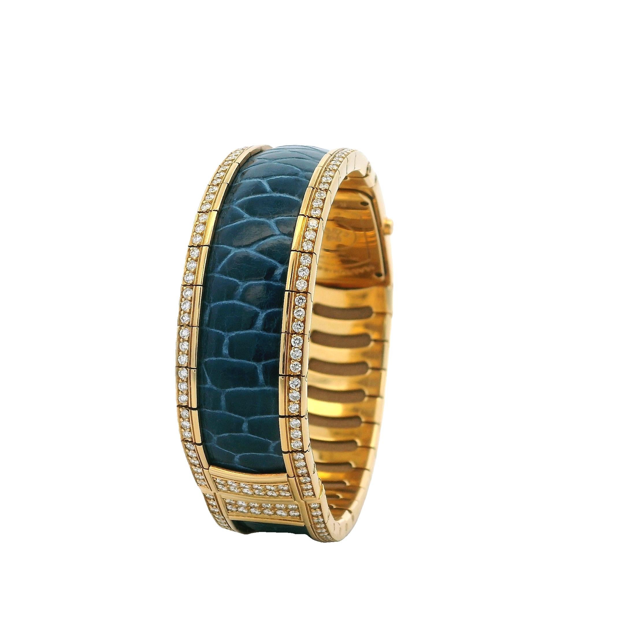 Mauboussin First Lady Maxi Watch 18K Gold Diamond Crocodile, 1985 In Excellent Condition For Sale In Miami, FL