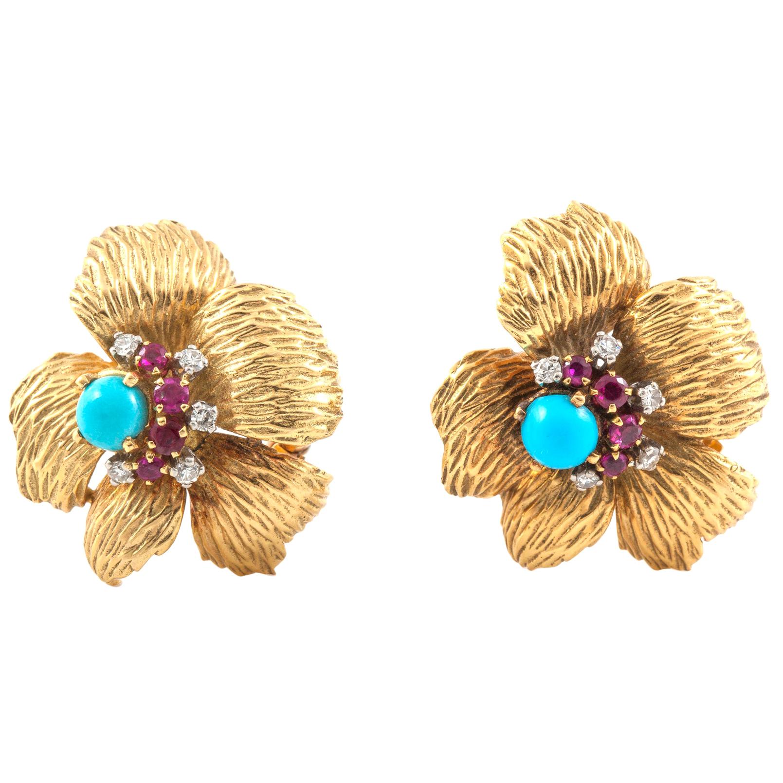 Mauboussin Flower Earrings and Brooch Set