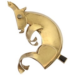 Mauboussin for Trabert & Hoeffer 1940s Vintage Gold and Gem Donkey Brooch