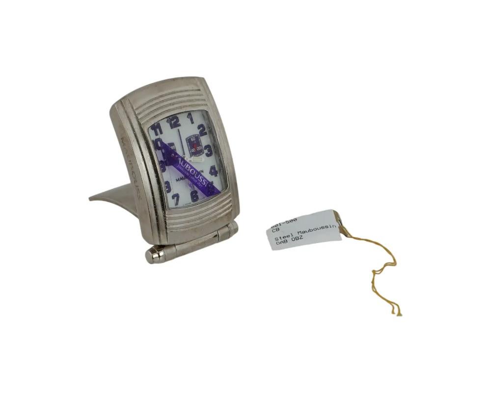 Horloge de voyage IOB Mauboussin Fouga en acier inoxydable Bon état - En vente à New York, NY