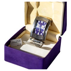 Mauboussin "Fouga" Reloj de viaje vintage de acero inoxidable Caja y papeles