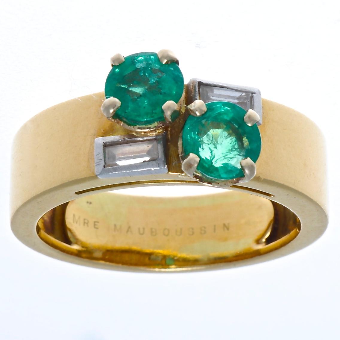 Contemporary Mauboussin France Emerald Diamond Platinum Ring