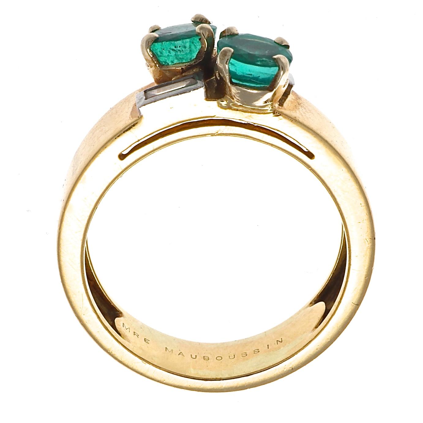 Baguette Cut Mauboussin France Emerald Diamond Platinum Ring