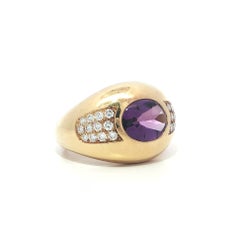 Mauboussin French 18k Gold Oval Amethyst w/ Diamond Accents Bombe Wide Band Ring
