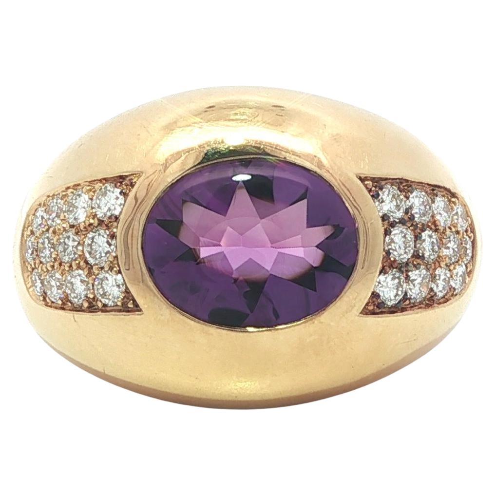 Mauboussin French 18k Gold Oval Amethyst w/ Diamond Accents Bombe Wide Band Ring For Sale