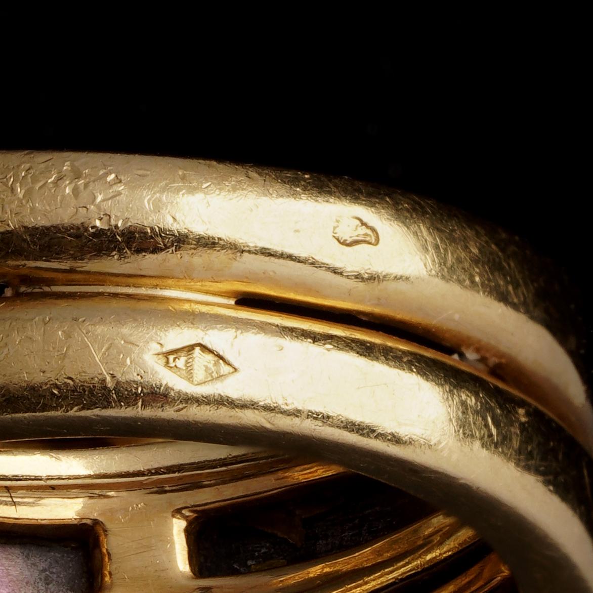 Mauboussin French 18kt Gold Diamond Snake Ring with Emerald Eyes and Mother-of-P 1