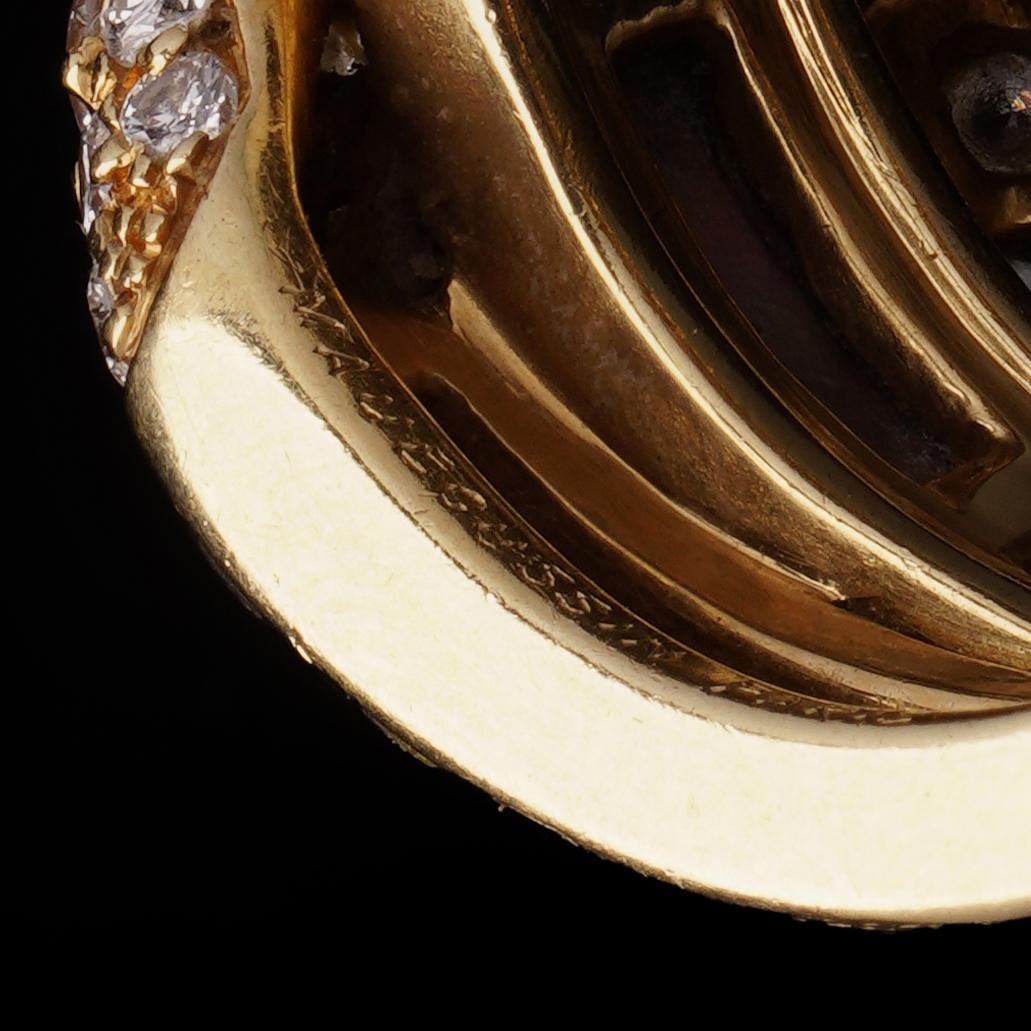 Mauboussin French 18kt Gold Diamond Snake Ring with Emerald Eyes and Mother-of-P 4