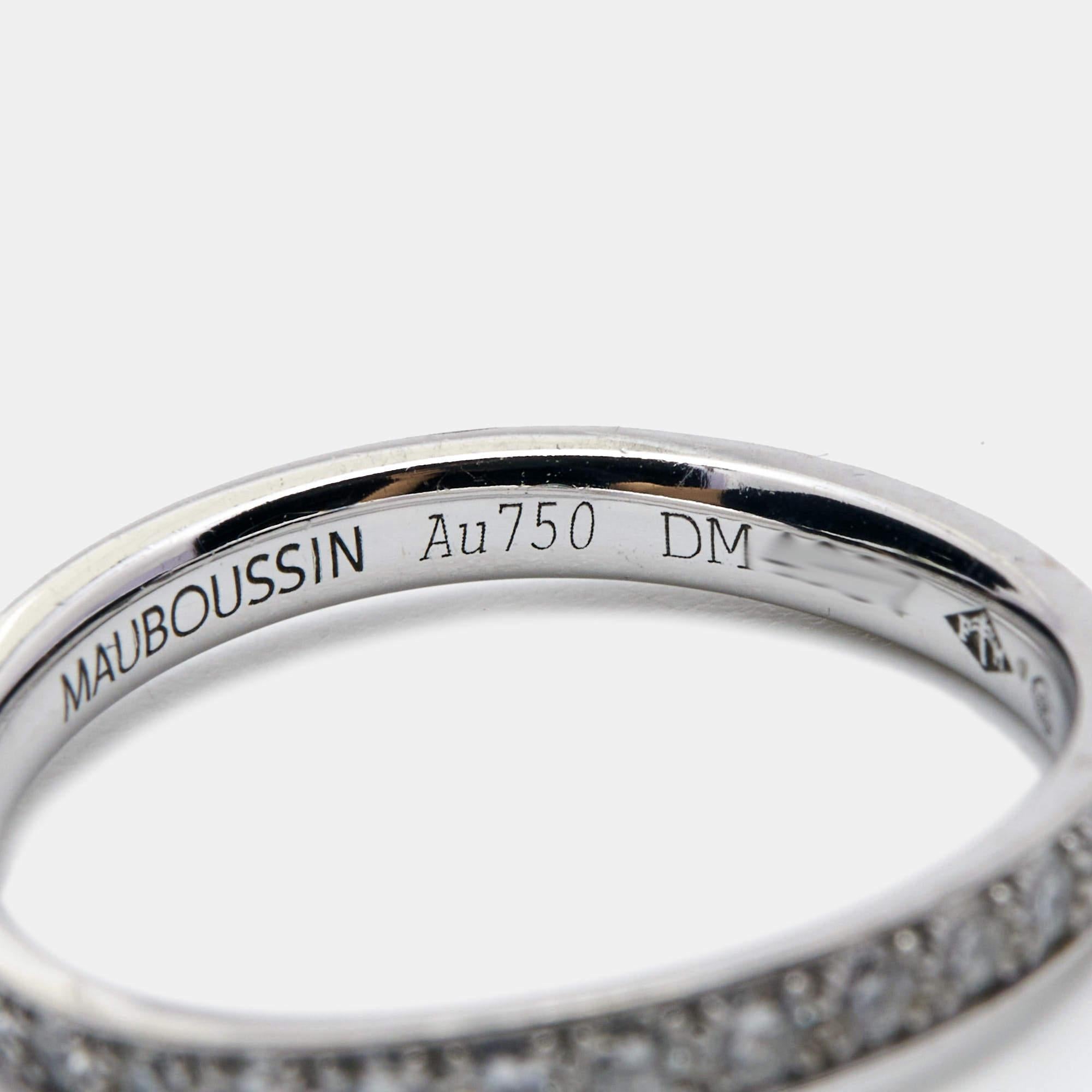 A special eternity diamond ring by Mauboussin that promises to stand out on your hand. It is a masterfully crafted piece of jewelry that embodies timeless luxury and sophisticated elegance.

