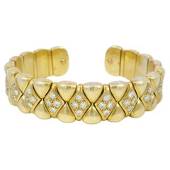 Mauboussin French Diamond Arlequin Bangle Bracelet 1980s 18k Yellow Gold