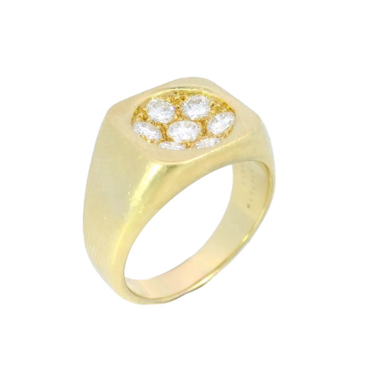 Mauboussin French Diamond Cluster Signet Ring in 18 Karat Yellow Gold 6
