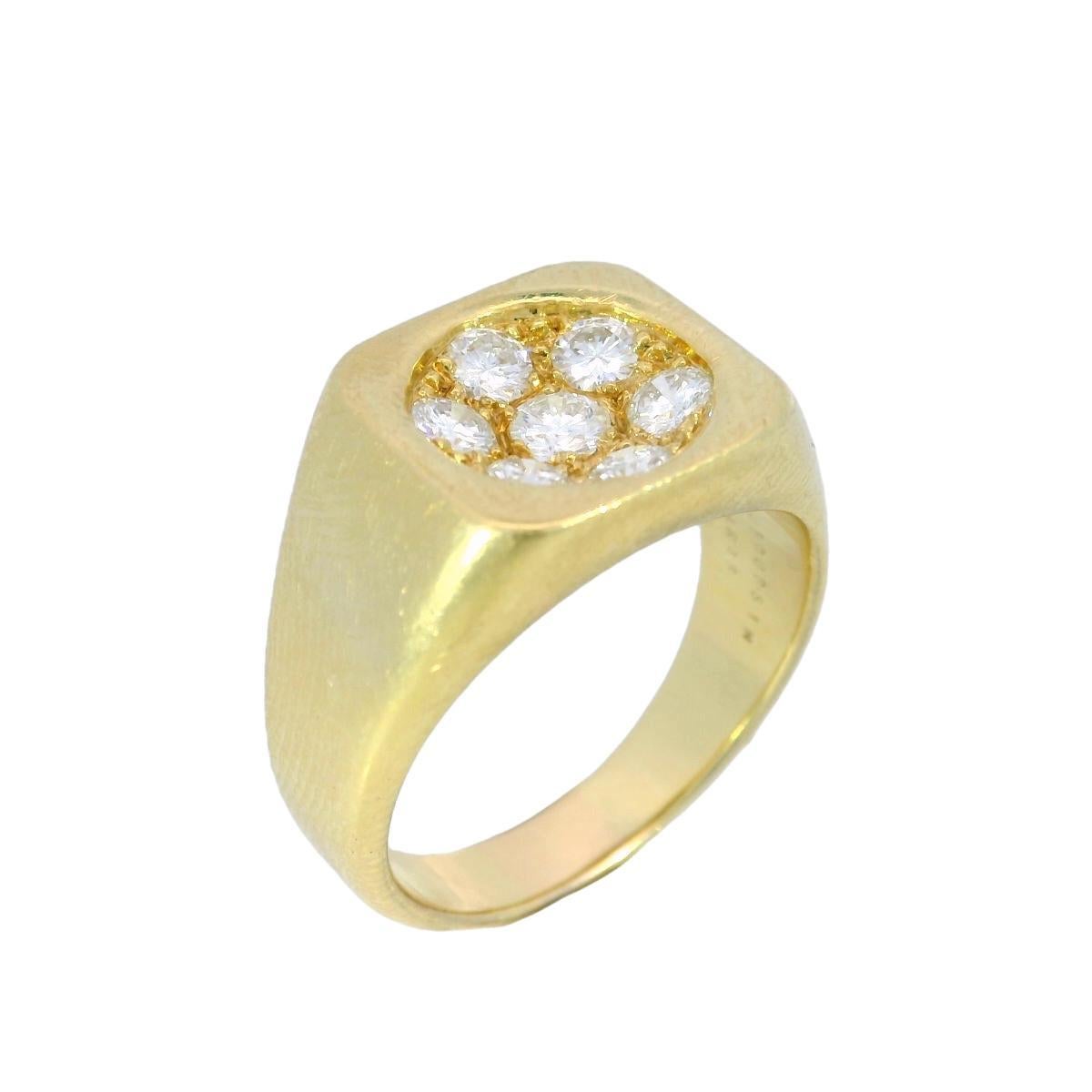 Mauboussin French Diamond Cluster Signet Ring in 18 Karat Yellow Gold 7