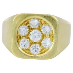 Mauboussin French Diamond Cluster Signet Ring in 18 Karat Yellow Gold