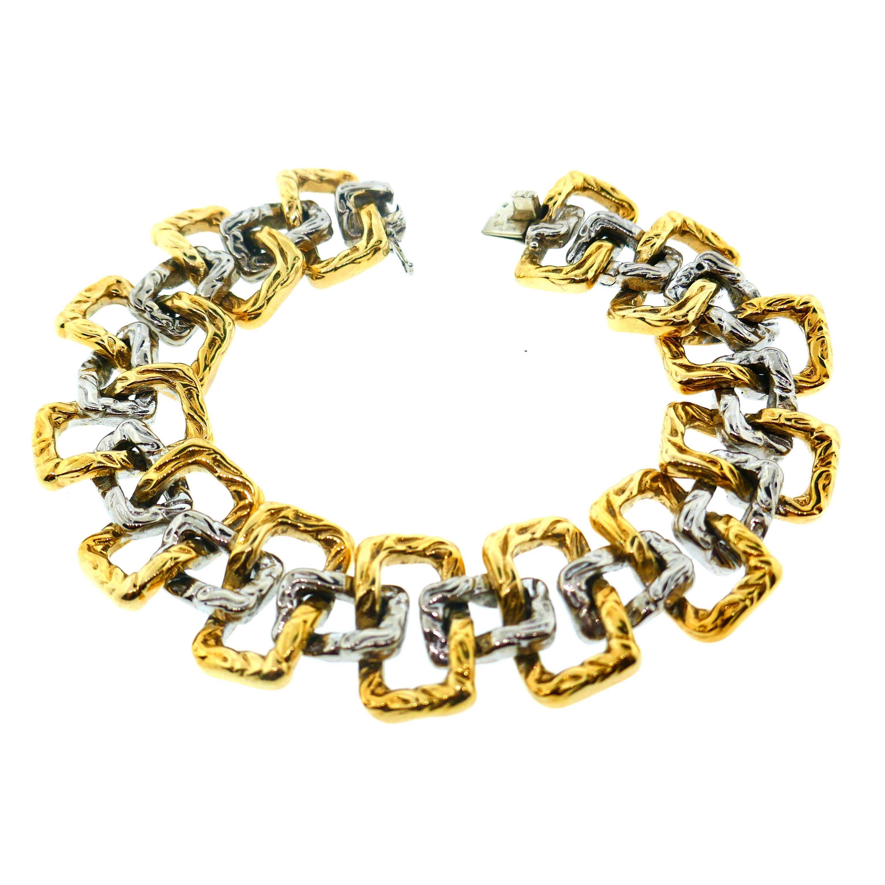 Mauboussin French Yellow and White Gold Geometric Bracelet In Excellent Condition In Beverly Hills, CA