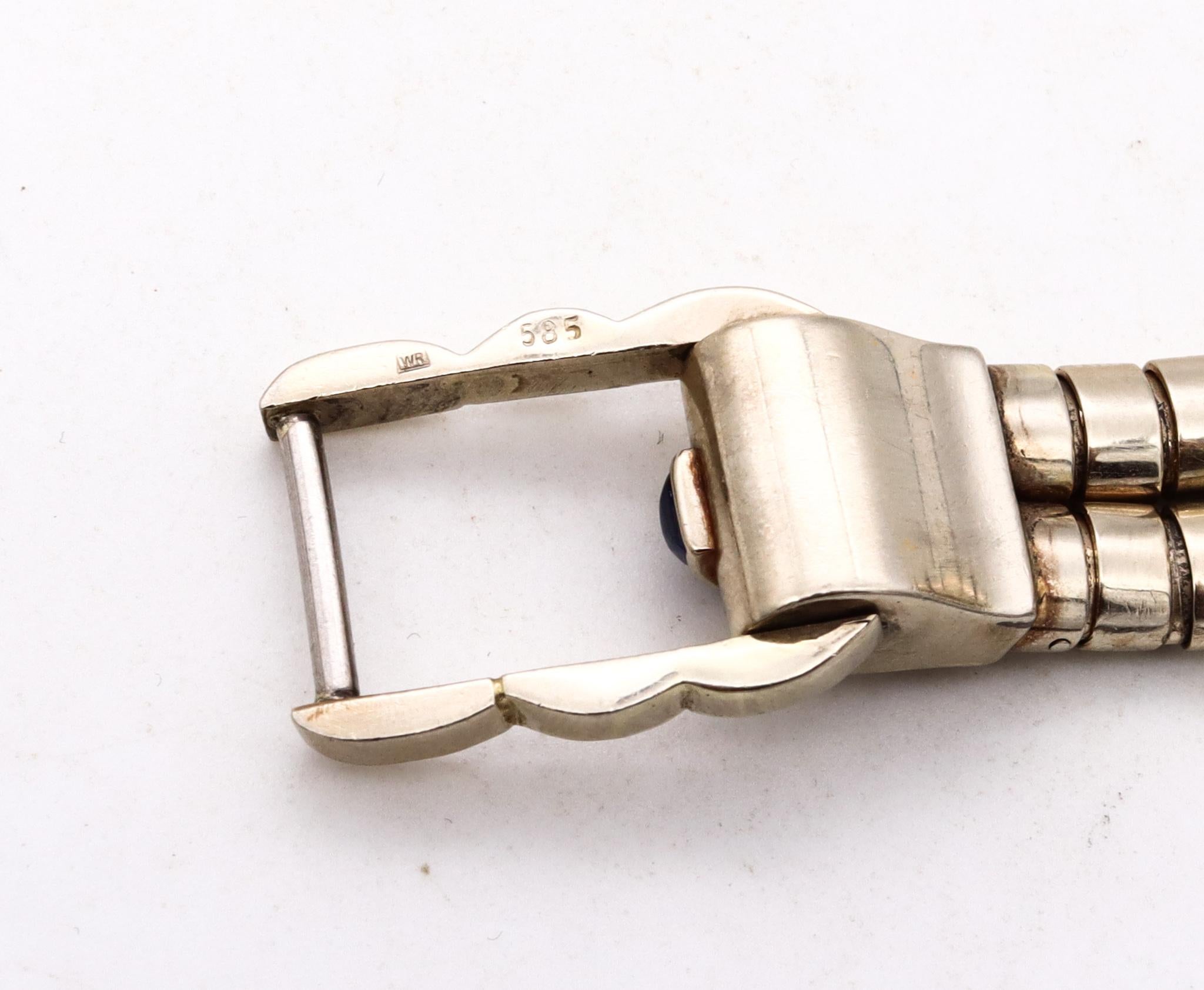Cabochon Mauboussin GIA Certified 1950 Retro Machine Age Watch 18Kt White Gold Sapphires